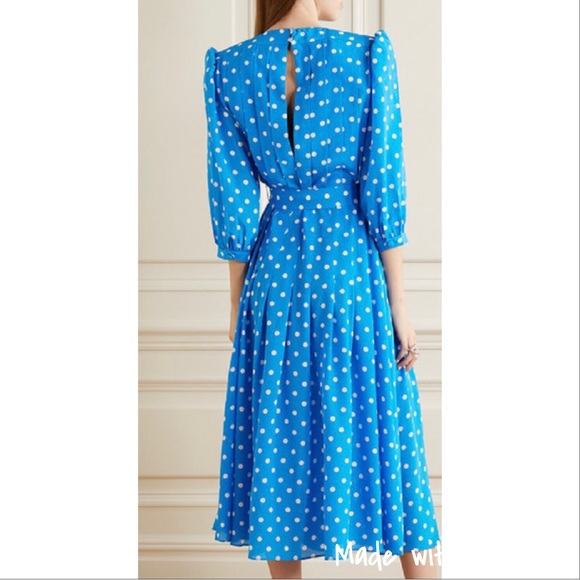 Azure Blue Alessandra Rich Pleated Embellished Silk Crepe de Chine Dress - Picture 4 of 16